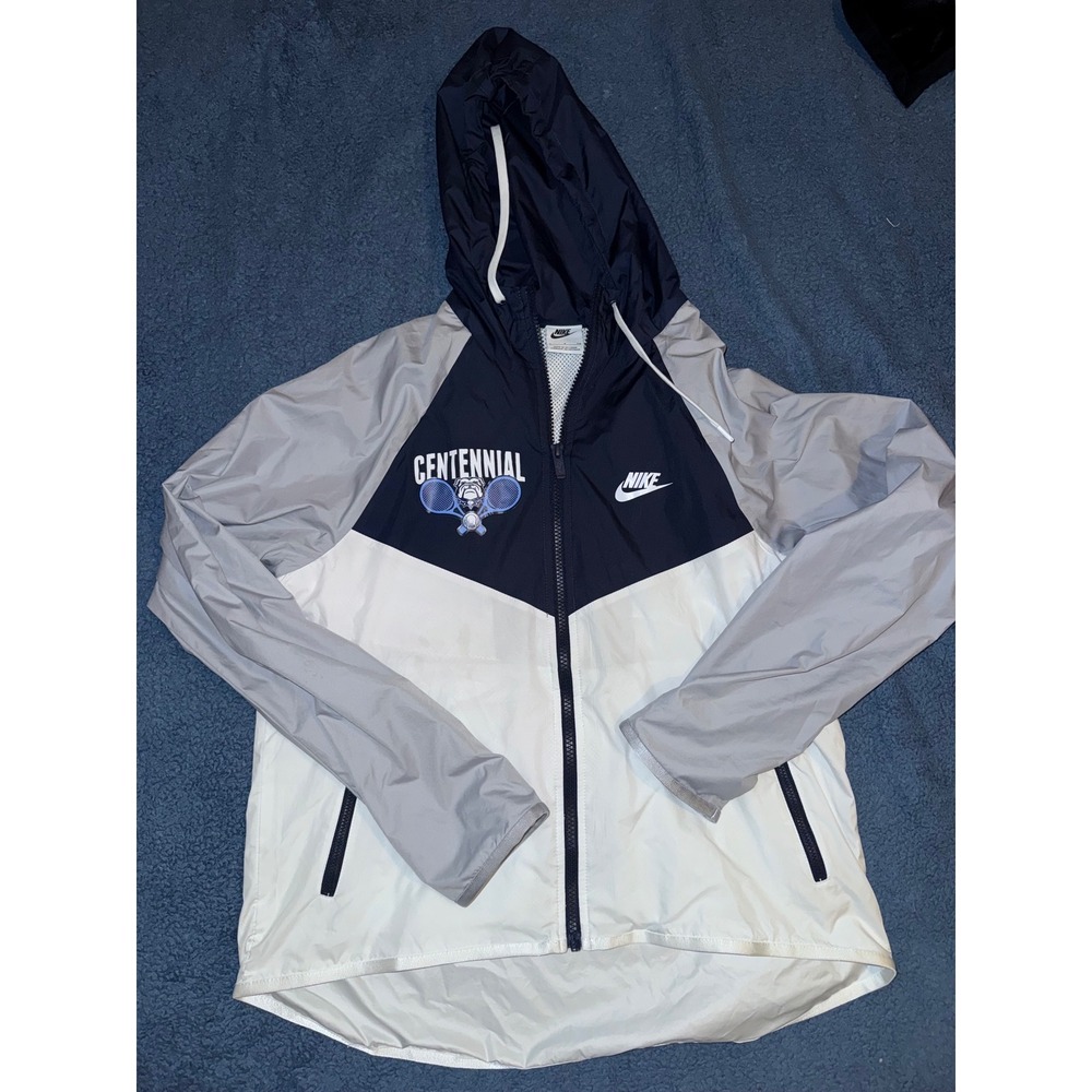 Nike Windrunner Hooded Jacket Mens Small Centennial Tennis Windbreaker Navy Blue